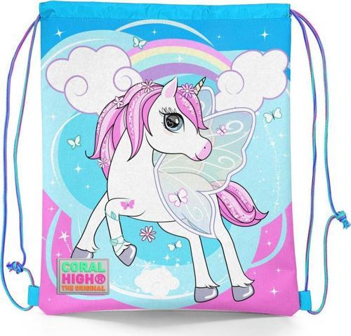Kids Mavi Neon Pembe Unicorn Desenli İpli Büzgülü Sırt Çantası 22467