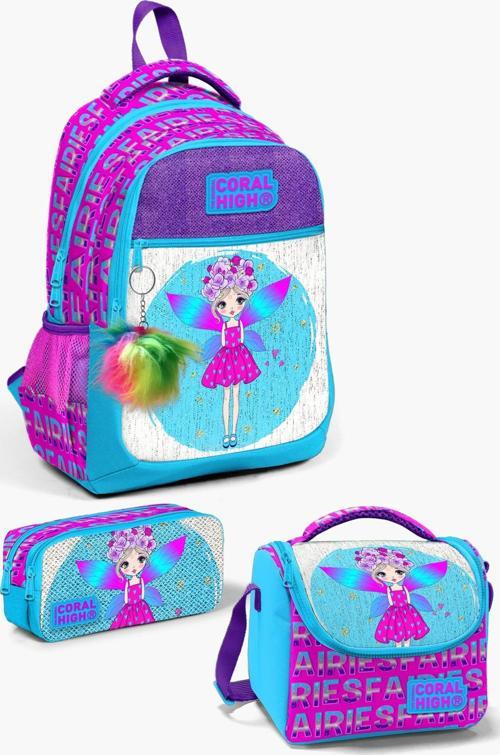 Kids Pembe Mavi Peri Desenli 3’lü Okul Çanta Seti SET0123484