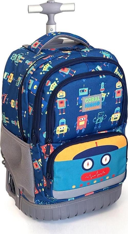 Kids Robot Desenli, Lacivert Renkli, İki Kademeli Çekçekli, Sırt Ve Okul Çantası 24025