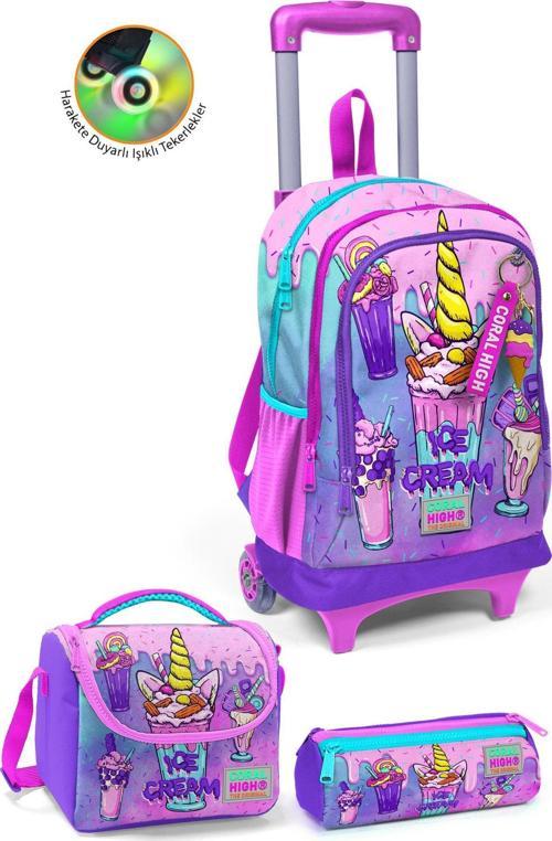 Kids Pembe Mor Milkshake Dondurma Desenli 3'lü Çanta Seti SET0123949