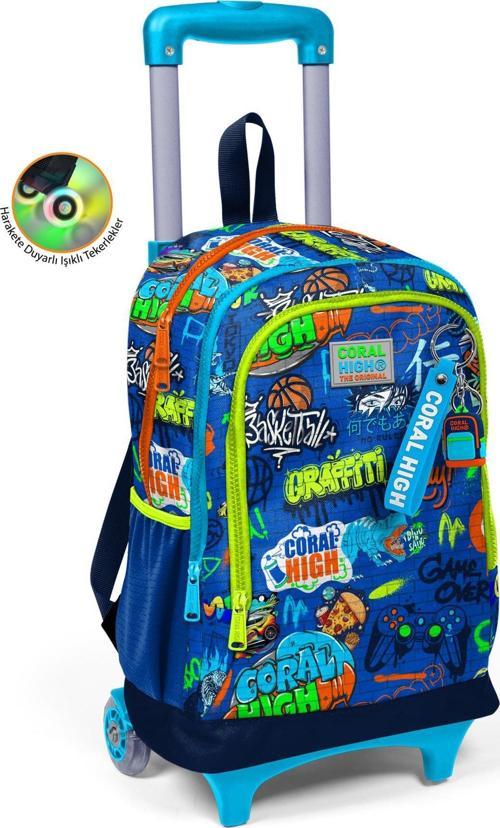 Kids Saks Grafiti Desenli Üç Bölmeli Çekçekli Okul Sırt Çantası 23967