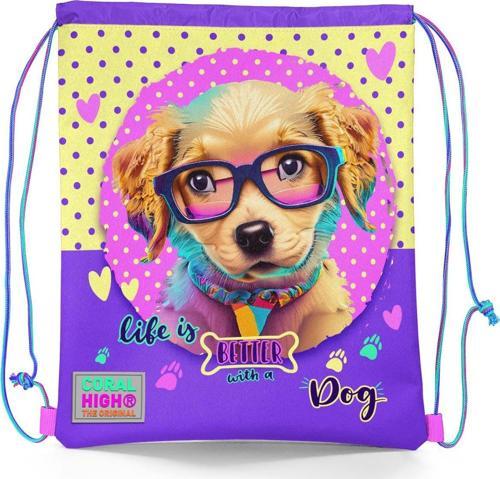 Kids Sarı Pembe Sevimli Köpek Desenli İpli Büzgülü Sırt Çantası 12646