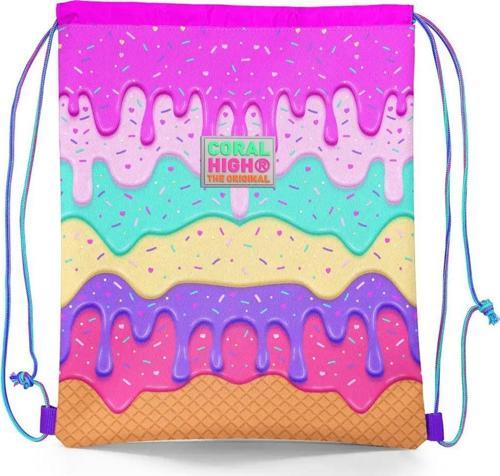 Kids Pembe Rengarenk Dondurma Desenli İpli Büzgülü Sırt Çantası 22431