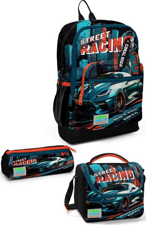 Kids Siyah Nefti Yarış Arabası Desenli 3’lü Okul Çanta Seti SET0123765