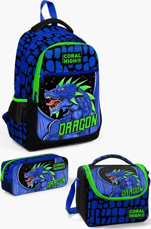 Kids Siyah Saks Ejderha Desenli 3’lü Okul Çanta Seti SET0123485