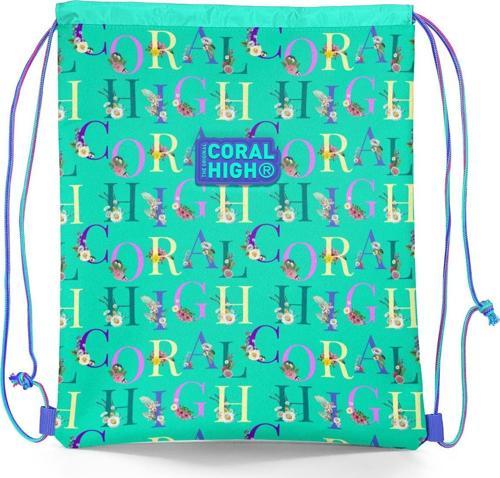 Kids Su Yeşili Açık Pembe Monogram Desenli İpli Büzgülü Sırt Çantası 22668