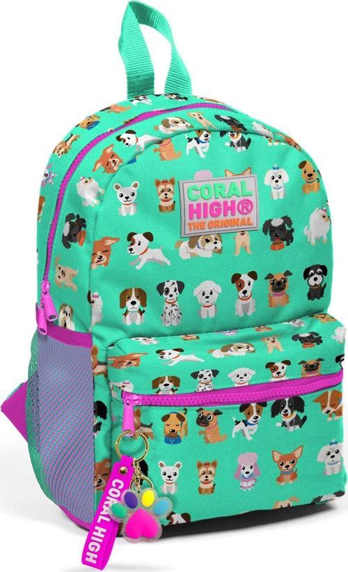 Kids Su Yeşili Köpek Desenli İki Bölmeli Yuva Sırt Çantası 23330