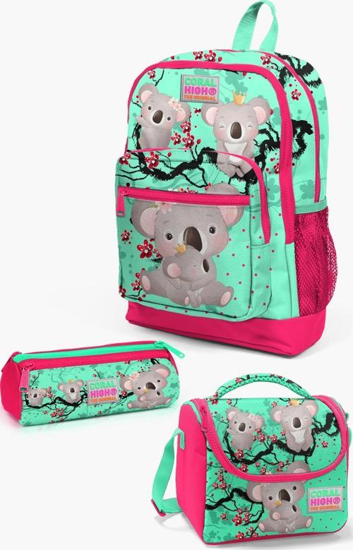 Kids Su Yeşili Neon Mercan Koala Desenli 3’lü Okul Çanta Seti SET0123713