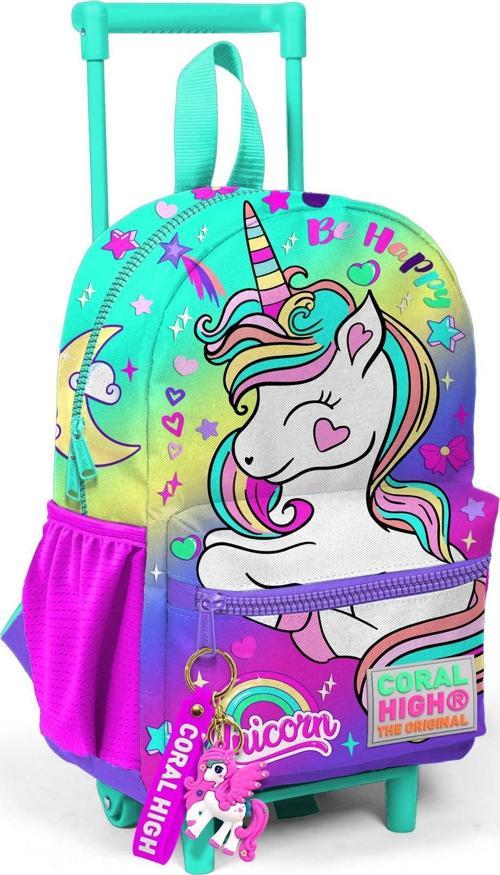 Minik Yuva Çekçekli Sırt Çantası Lavanta Su Yeşili Unicorn Desenli İki Bölmeli 24029