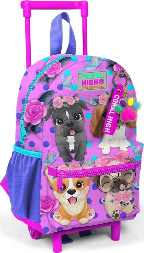 Minik Yuva Çekçekli Sırt Çantası Pembe Köpek Desenli İki Bölmeli 24050