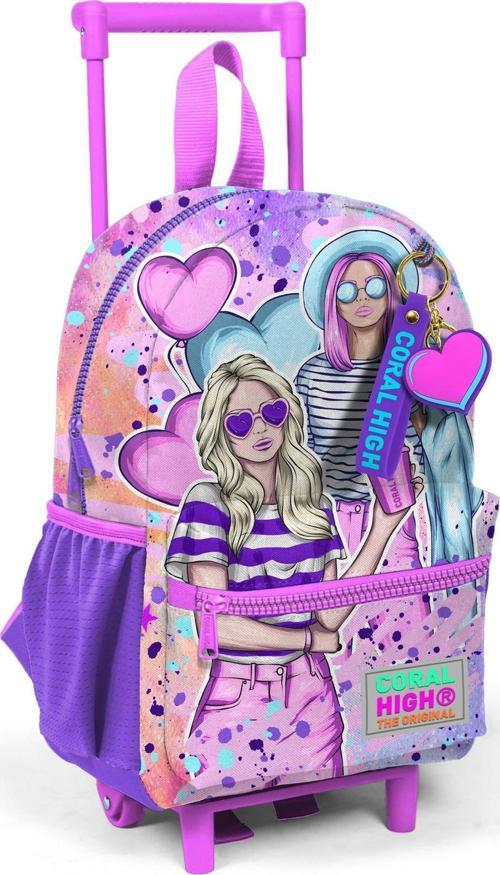 Minik Yuva Çekçekli Sırt Çantası Pembe Mor Fashion Girl Desenli İki Bölmeli 24055