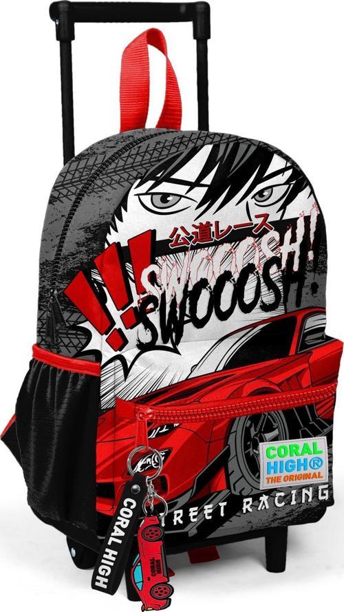 Minik Yuva Çekçekli Sırt Çantası Siyah Kırmızı Anime Araba Desenli İki Bölmeli 24047