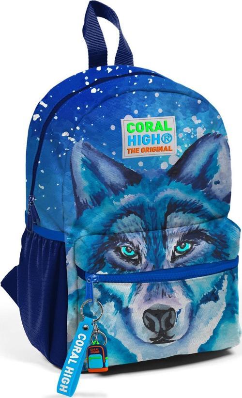 Minik Yuva Sırt Çantası Lacivert Mavi Kurt Desenli Desenli İki Bölmeli 23543