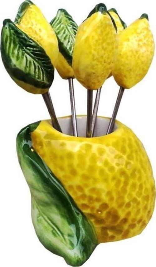 Limon Desenli Kokteyl Çatalı