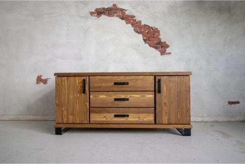  Doğal Ahşap Modern Konsol-3 Çekmece-2 Kapak 190*45*90 Cm