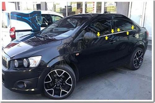 Chevrolet Aveo Sedan Cam Çıtası Nikelajı 2012 Sonrası 4 Parça P.Çelik