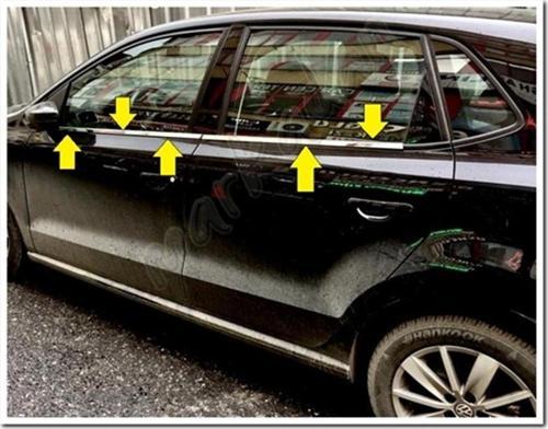 VW Polo Krom Cam Çıtası 2009-2017 4 Parça Paslanmaz Çelik