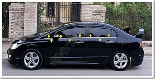 Honda Civic Cam Çıtası Nikelajı 2006-2011 6 Parça P.Çelik