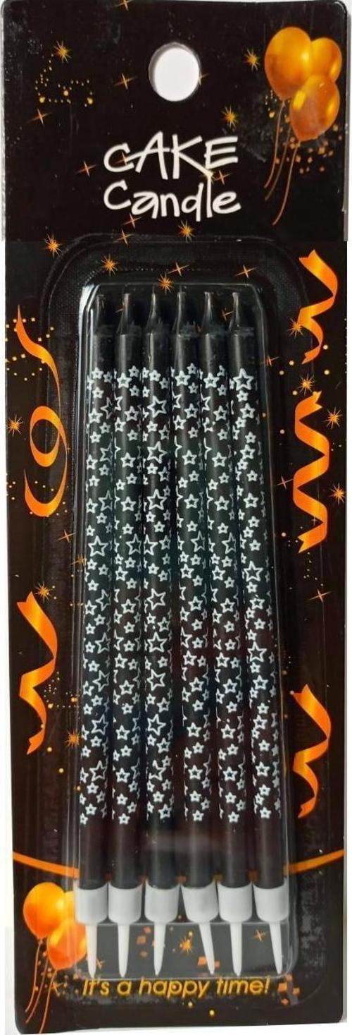 Yıldız Desenli Siyah Pasta Mumu