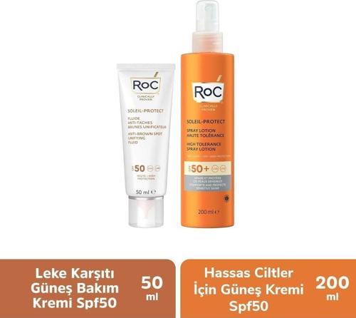 Soleil-Protect Anti-Brown Spot Leke Karşıtı SPF50 50ML + Moisturing Nemlendirici SPF50 200ML Güneş Kremi 2li Set