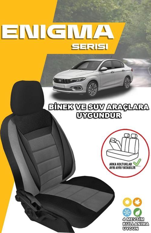Enigma Serisi Taytüyü Kumaş Deri Detaylı Oto Koltuk Kılıfı Ön Arka Tam Set