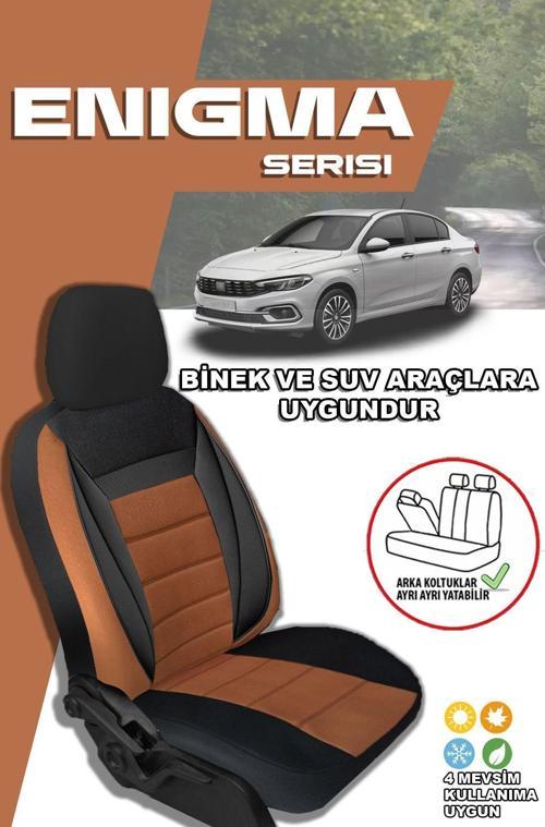 Enigma Serisi Taytüyü Kumaş Deri Detaylı Oto Koltuk Kılıfı Ön Arka Tam Set