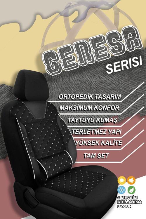 Genesa Serisi Taytüyü Kumaş Deri Detaylı Oto Koltuk Kılıfı Ön Arka Tam Set
