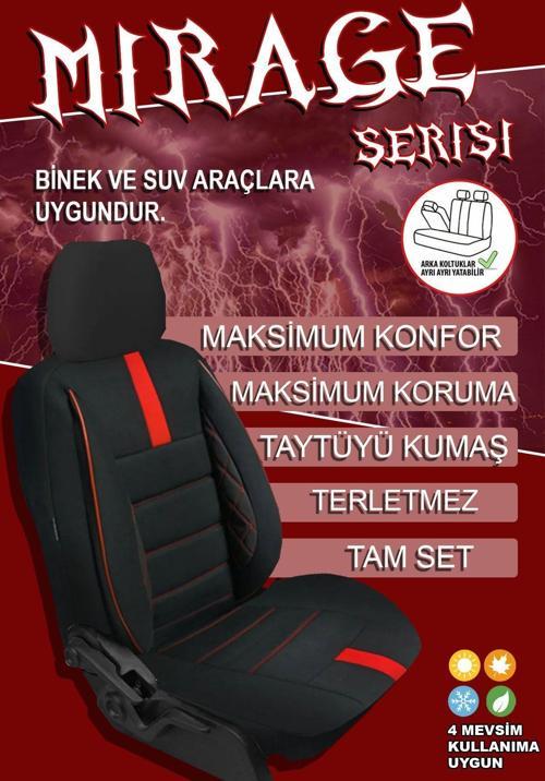 Mirage Serisi Taytüyü Kumaş Deri Detaylı Airbag Dikimli Oto Koltuk Kılıfı Ön Arka Tam Set