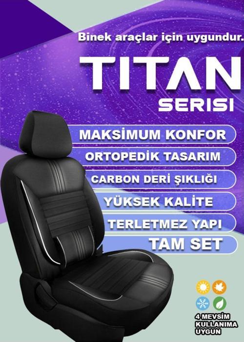 Titan Serisi Carbon Deri Detaylı Taytüyü Oto Koltuk Kılıfı Ön Arka Tam Set - Siyah