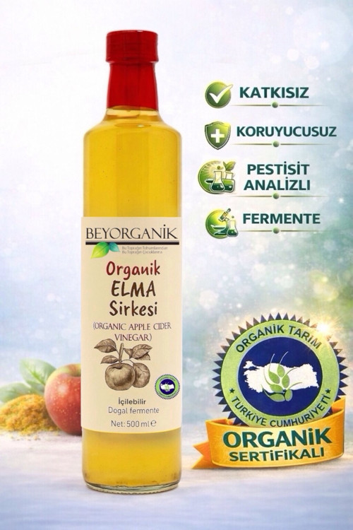 Organik Elma Sirkesi 500ml - (Doğal Fermantasyon) (PESTİSİT ANALİZLİ)