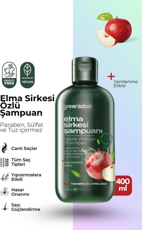 Elma Sirkesi Özlü Tuzsuz Parabensiz Sülfatsız Prebiyotikli Yenileyici Ve Arındırıcı Şampuan 400Ml