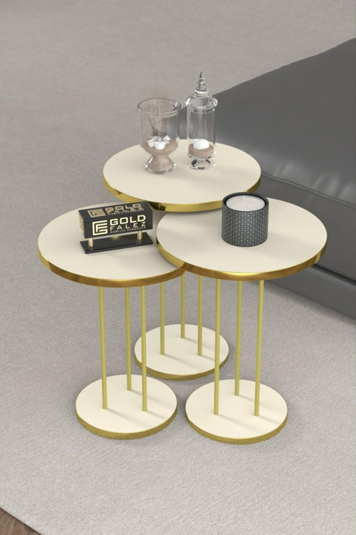Zigon Sehpa Terra 3 Lü Set Gold Krem