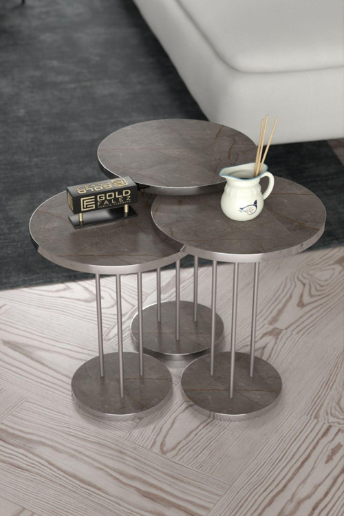Zigon Sehpa Terra 3 Lü Set Gümüş Gordion