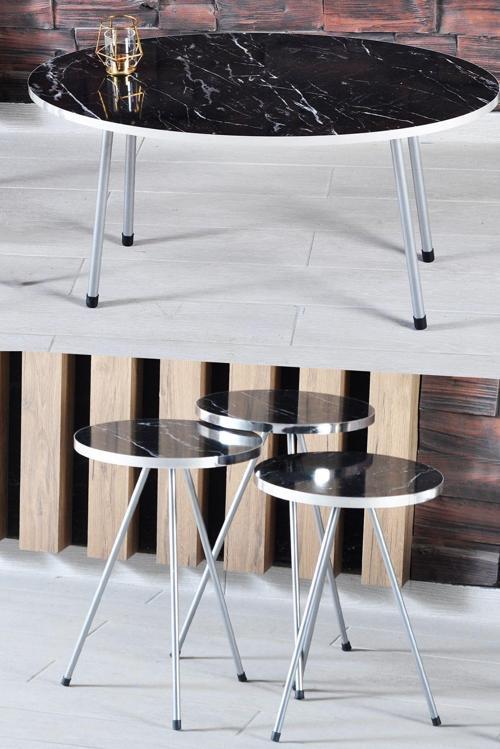 Elips Gümüş Metal Ayak Gümüş Bendir Set Zigon Sehpa