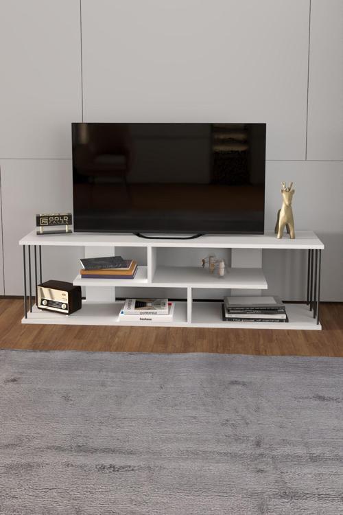 Tv Sehpası Tv Ünitesi Raflı 140 Cm Gzd Beyaz
