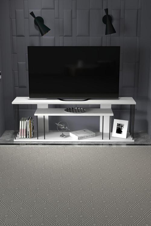 Tv Sehpası Tv Ünitesi Raflı 140 Cm Gzd Plus Beyaz