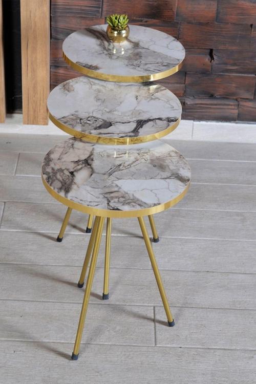Zigon Sehpa 3'lü Altın Metal Ayak Efes Altın 2176