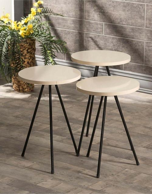 Zigon Sehpa 3'lü Metal Ayak Krem 2102