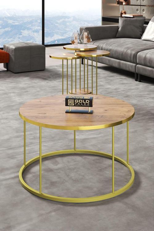 Orta Sehpa ve Zigon Sehpa Terra Set Gold Ceviz