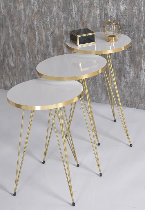 Zigon Sehpa Gold Beyaz Tel