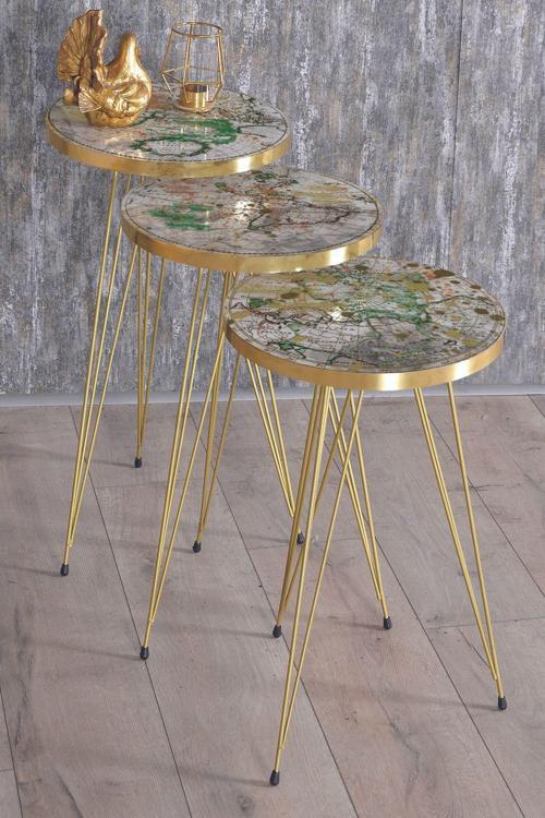 Zigon Sehpa Gold Harita Desen Tel