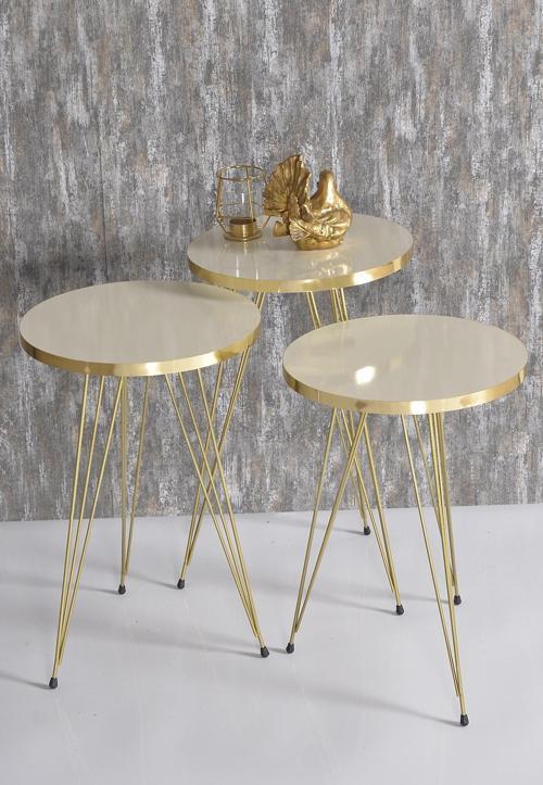 Zigon Sehpa Gold Krem Tel