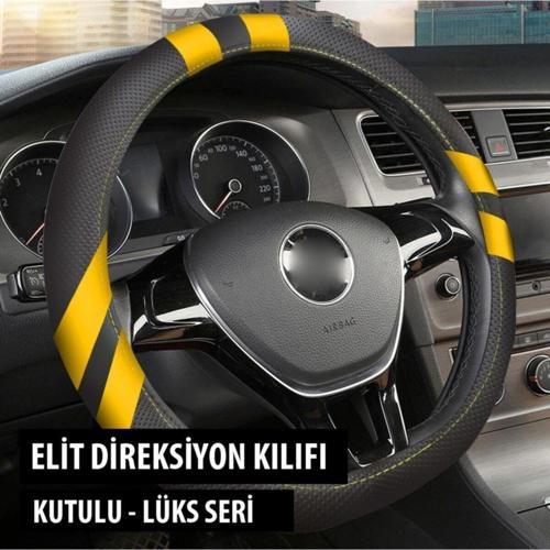 Geçmeli Direksiyon Kılıfı Premium Elit Serisi 38-40Cm -Sarı