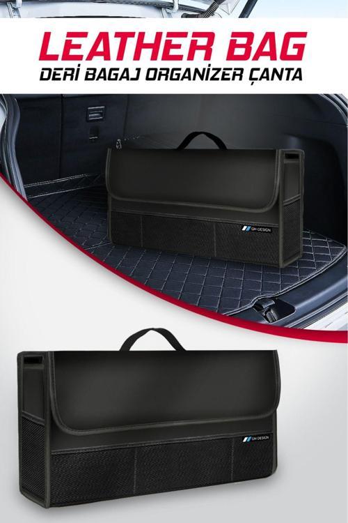 Premium Lüks Deri Bagaj Organizer Çanta Siyah Kenarlı - Kaydırmaz Zeminli - Bagaj Organizer