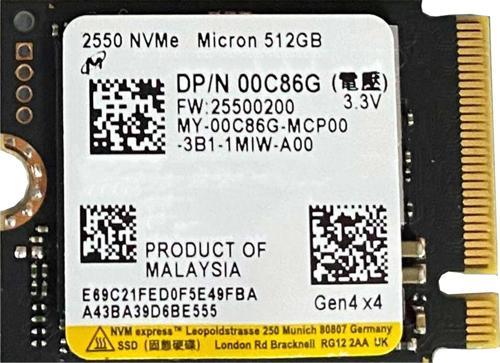 2550 512GB 22x30 M.2 NVMe SSD