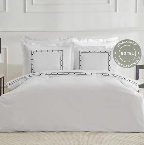 White Collection Diane 80 Tel %100 Pamuk Çift Kişilik Percale Nevresim Takımı Nakışlı Beyaz