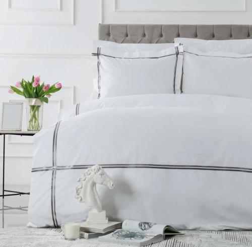 Valse Saten Percale Çift Kişilik Nevresim Takımı Şeritli Gri