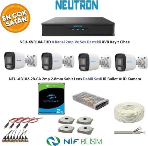 2mp 4 kameralı Sesli Dış ortam AHD Full Kamera Seti 2TB Disk NEU-XVR104-FHD NEU-AB102-28-CA