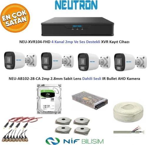 2mp 4 kameralı Sesli Dış ortam AHD Full Kamera Seti 500GB Disk NEU-XVR104-FHD NEU-AB102-28-CA