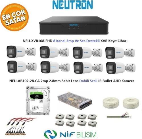 2mp 8 kameralı Sesli Dış ortam AHD Full Kamera Seti 500GB Disk NEU-XVR108-FHD NEU-AB102-28-CA